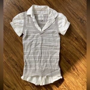 Bluenotes Gray and White Sweater Vest with Blouse